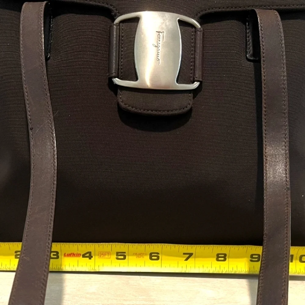 Luxurious Salvatore Ferragamo Vara Shoulder Bag in Dk Brown Nylon & Leat…